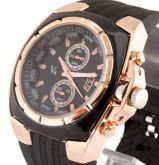 [J] Relógio Quartz V6 - Pulseira de Borracha - Aço Inox