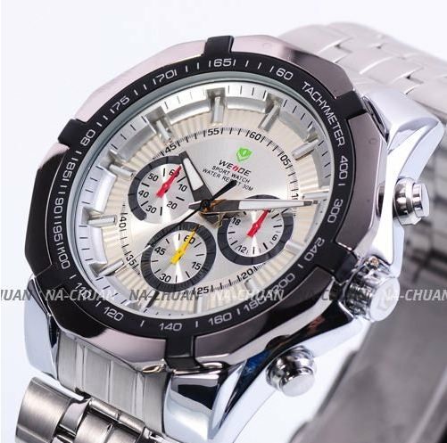 [J] Relógio Quartz Weide - Aço Inox - Preto e Grafite
